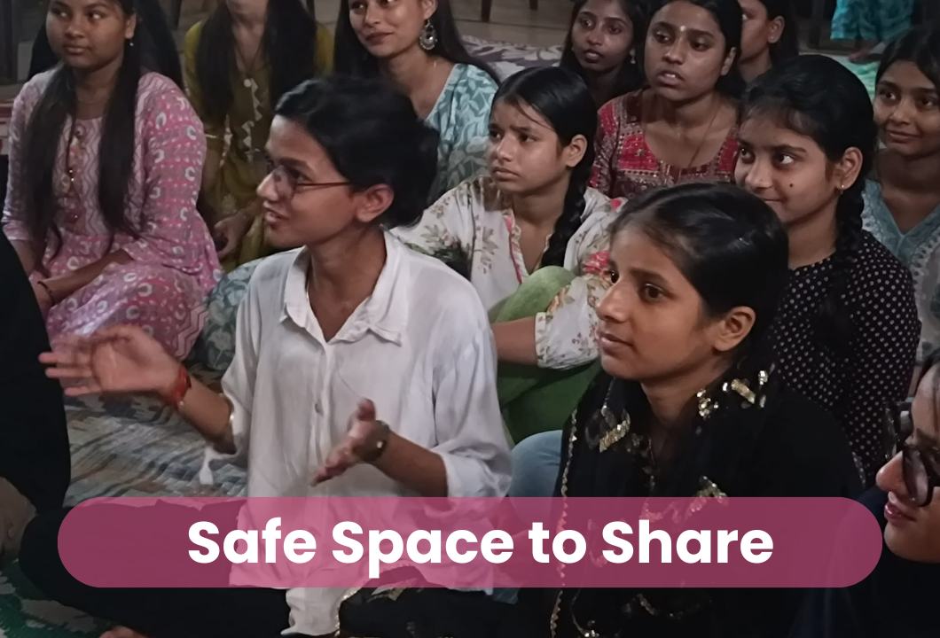 Safe space to share (Maitri Canva visual).